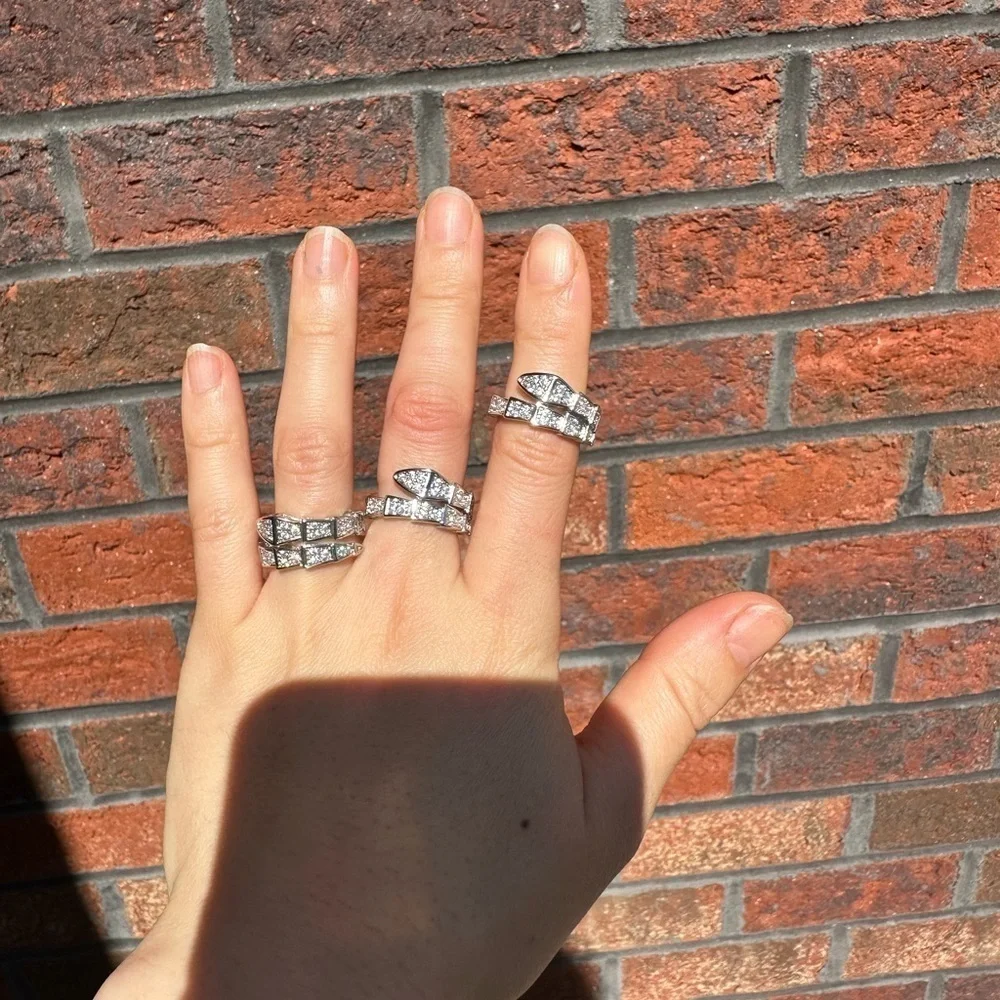 Snake Serpenti Viper Silver Crystal Ring